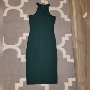Elegant Forest Green Sleeveless Midi Dress Size S